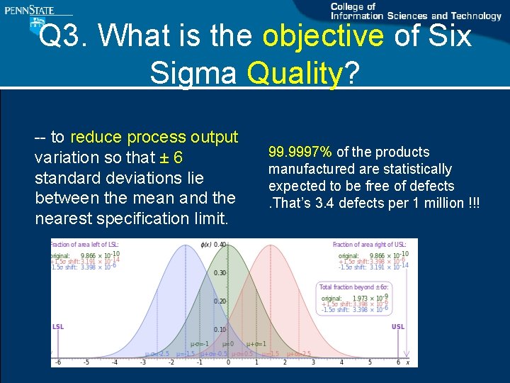 Q 3. What is the objective of Six Sigma Quality? -- to reduce process Q 3. What is the objective of Six Sigma Quality? -- to reduce process