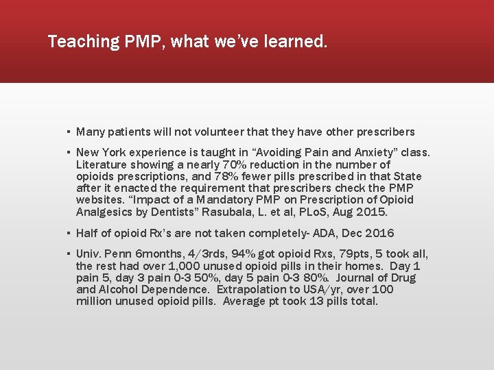 Teaching PMP, what we’ve learned. ▪ Many patients will not volunteer that they have