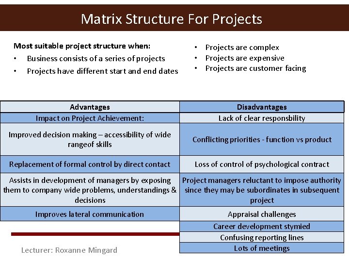 Matrix Structure For Projects Most suitable project structure when: • Business consists of a