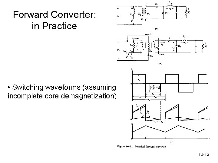 Forward Converter: in Practice • Switching waveforms (assuming incomplete core demagnetization) 10 -12 