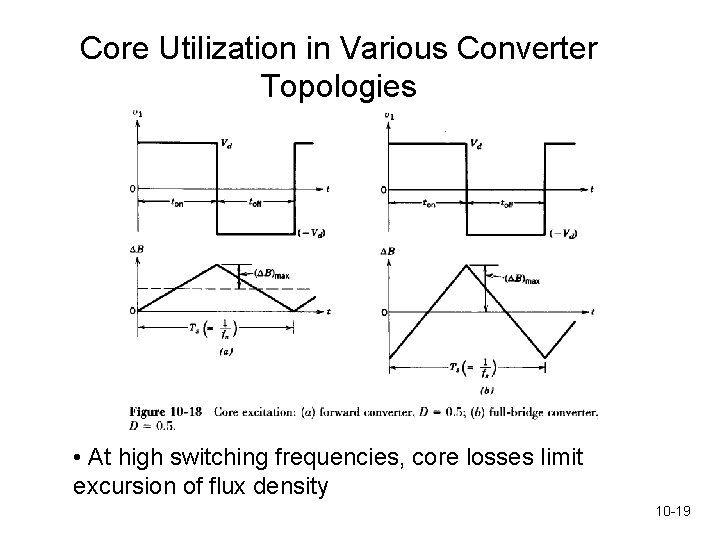 Core Utilization in Various Converter Topologies • At high switching frequencies, core losses limit