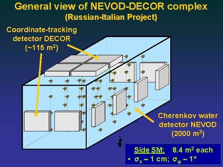 General view of NEVOD-DECOR complex (Russian-Italian Project) Coordinate-tracking detector DECOR (~115 m 2) Cherenkov
