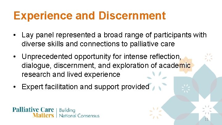 Experience and Discernment • Lay panel represented a broad range of participants with diverse