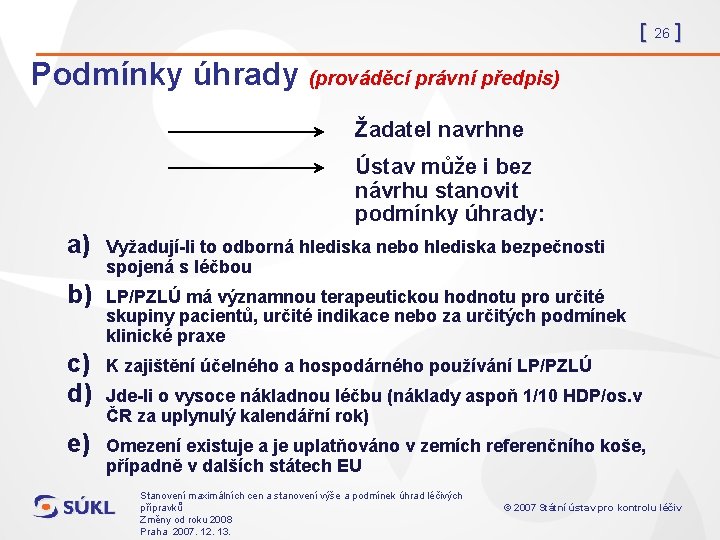 [ 26 ] Podmínky úhrady (prováděcí právní předpis) Žadatel navrhne Ústav může i bez