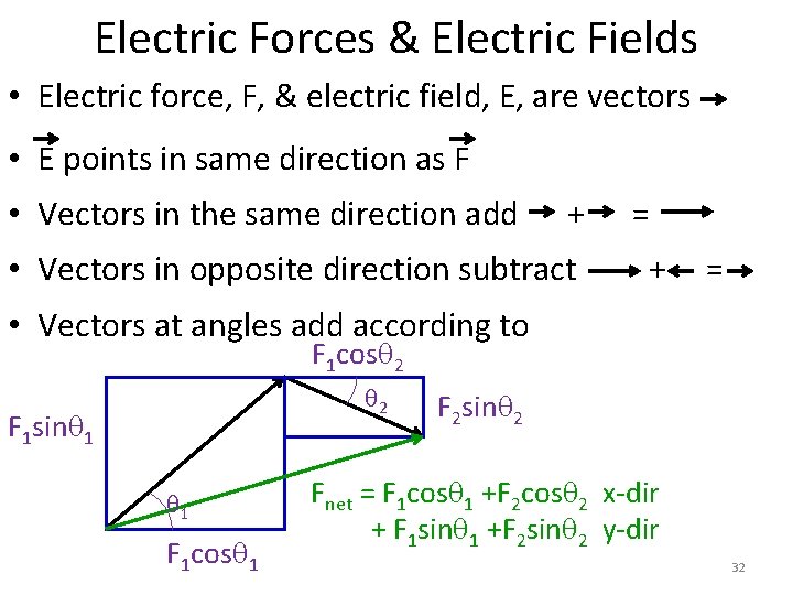 Electric Forces & Electric Fields • Electric force, F, & electric field, E, are