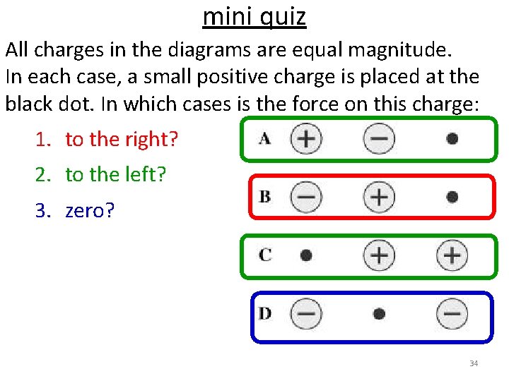 mini quiz All charges in the diagrams are equal magnitude. In each case, a