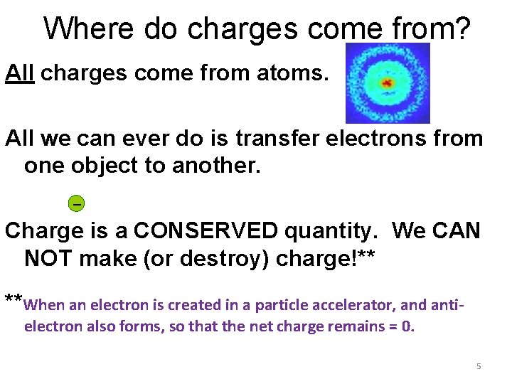 Where do charges come from? All charges come from atoms. All we can ever