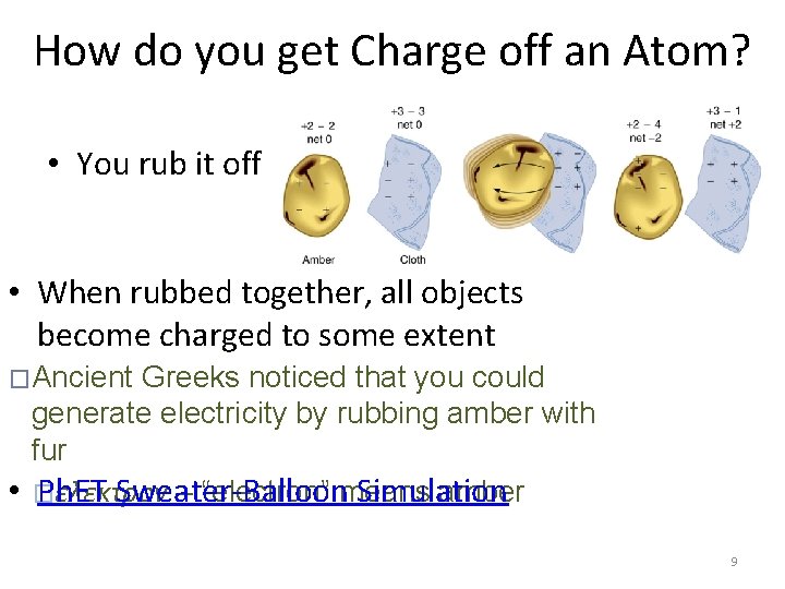 How do you get Charge off an Atom? • You rub it off •