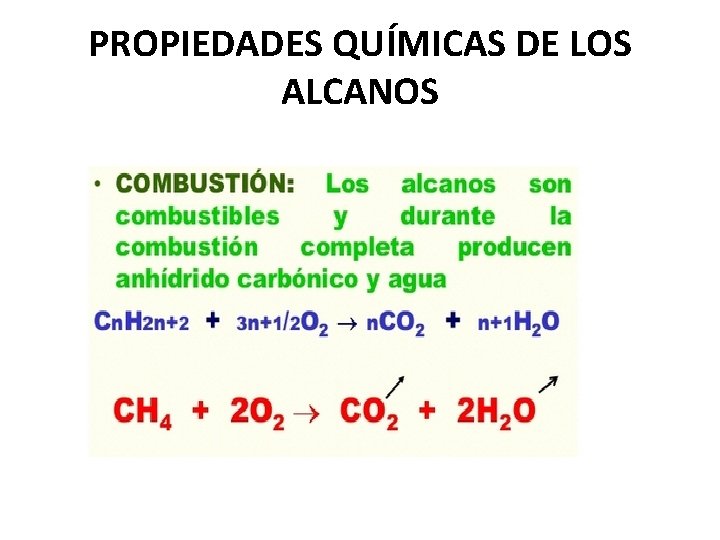 PROPIEDADES QUÍMICAS DE LOS ALCANOS PROPIEDADES QUÍMICAS DE LOS ALCANOS