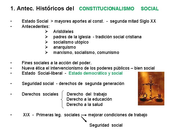 1. Antec. Históricos del CONSTITUCIONALISMO SOCIAL • • Estado Social > mayores aportes al