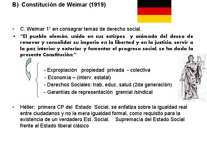 B) Constitución de Weimar (1919) • C. Weimar 1° en consagrar temas de derecho