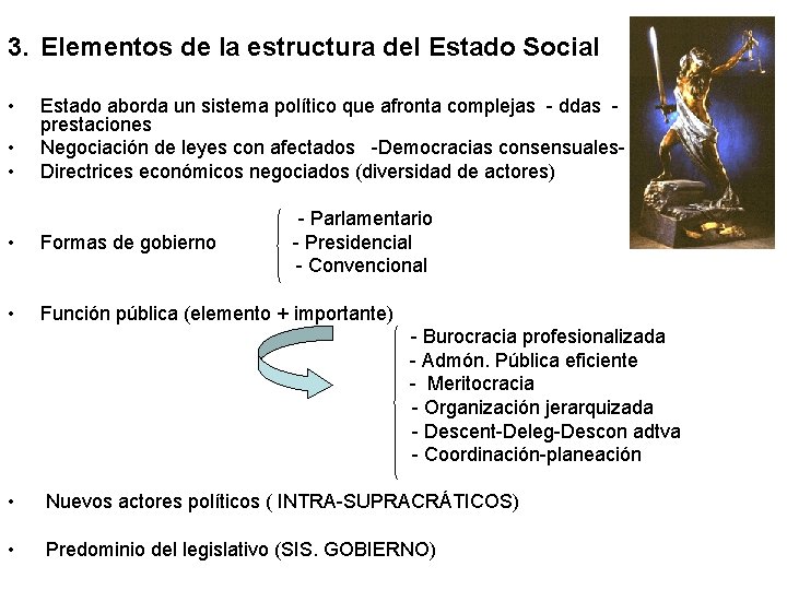 3. Elementos de la estructura del Estado Social • • • Estado aborda un