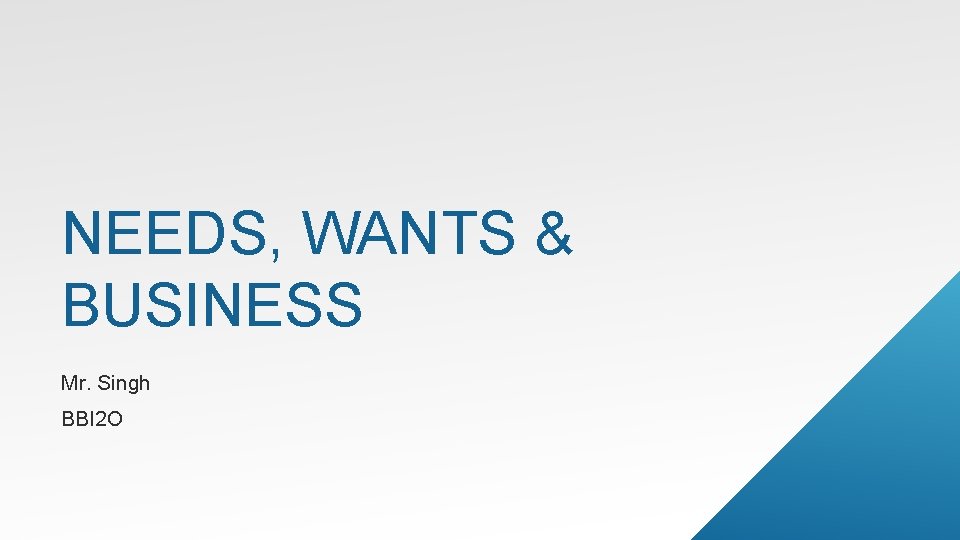 NEEDS, WANTS & BUSINESS Mr. Singh BBI 2 O 