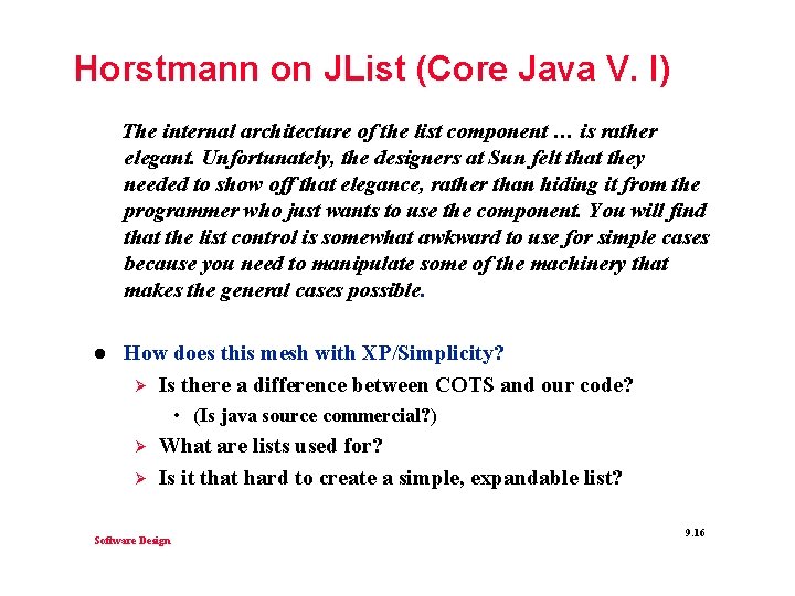 Horstmann on JList (Core Java V. I) The internal architecture of the list component