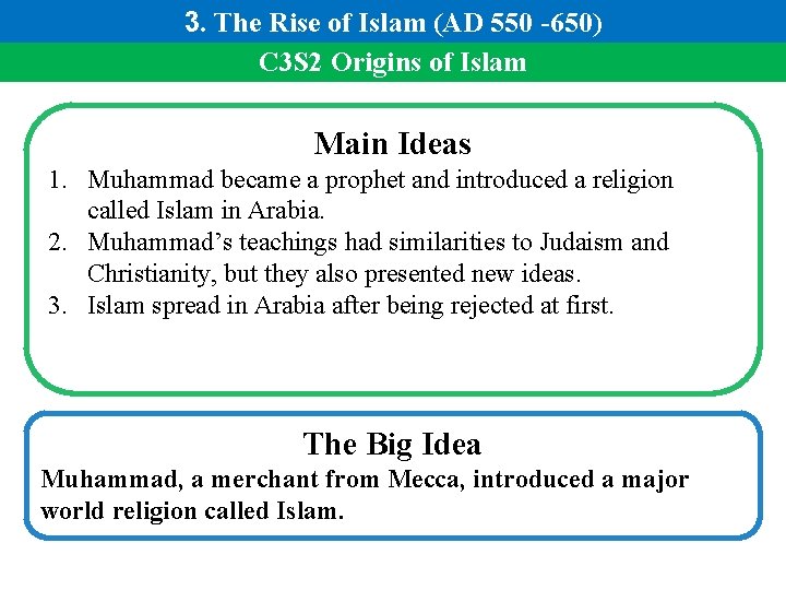 3. The Rise of Islam (AD 550 -650) C 3 S 2 Origins of