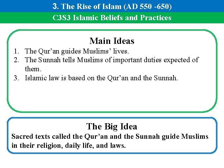 3. The Rise of Islam (AD 550 -650) C 3 S 3 Islamic Beliefs