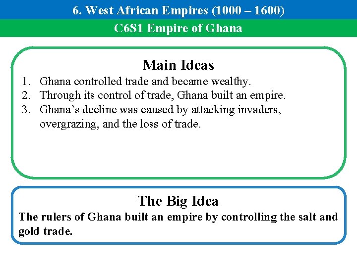 6. West African Empires (1000 – 1600) C 6 S 1 Empire of Ghana