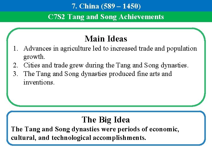 7. China (589 – 1450) C 7 S 2 Tang and Song Achievements Main