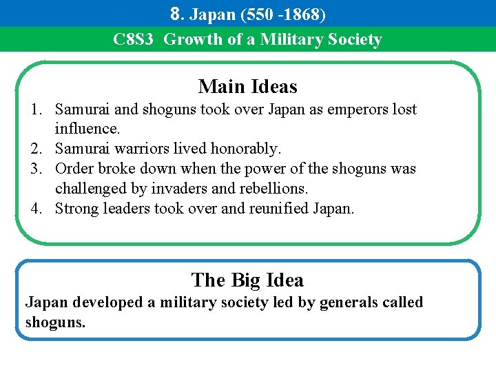 8. Japan (550 -1868) C 8 S 3 Growth of a Military Society Main