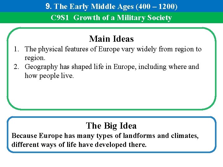 9. The Early Middle Ages (400 – 1200) C 9 S 1 Growth of