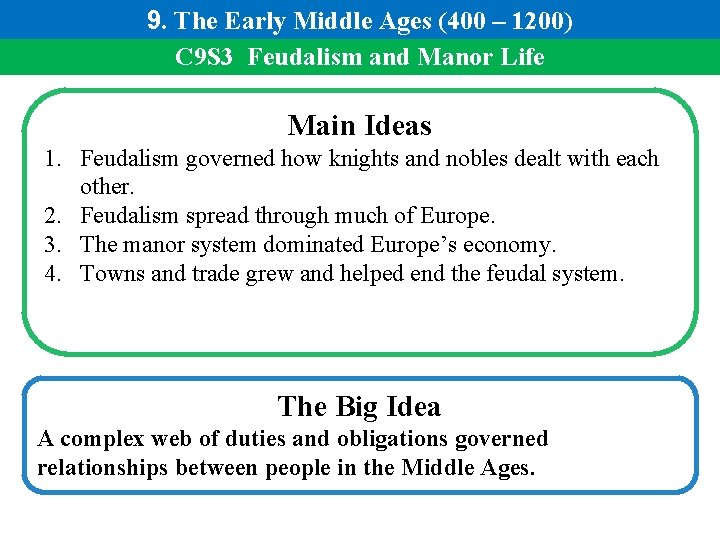 9. The Early Middle Ages (400 – 1200) C 9 S 3 Feudalism and