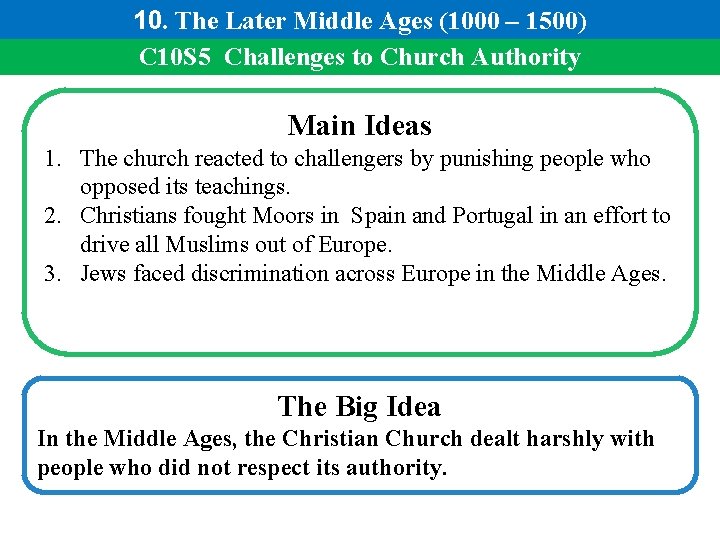 10. The Later Middle Ages (1000 – 1500) C 10 S 5 Challenges to