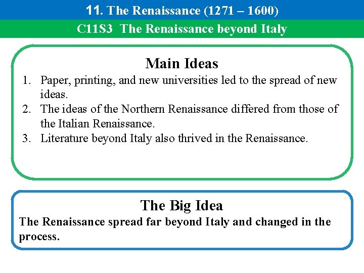 11. The Renaissance (1271 – 1600) C 11 S 3 The Renaissance beyond Italy