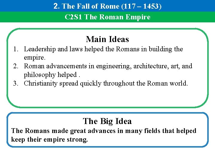 2. The Fall of Rome (117 – 1453) C 2 S 1 The Roman