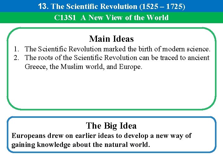 13. The Scientific Revolution (1525 – 1725) C 13 S 1 A New View