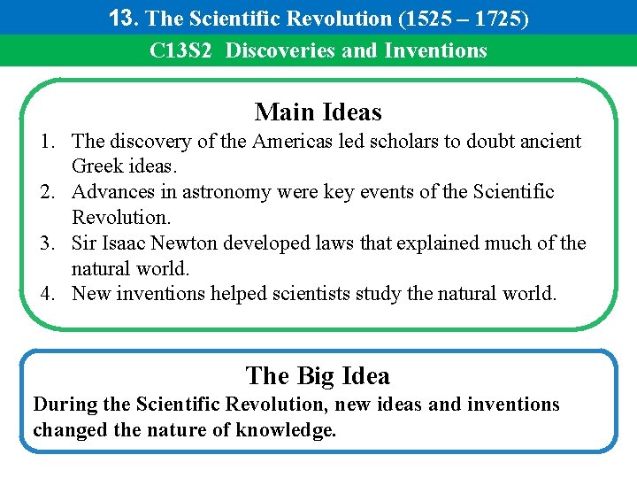 13. The Scientific Revolution (1525 – 1725) C 13 S 2 Discoveries and Inventions