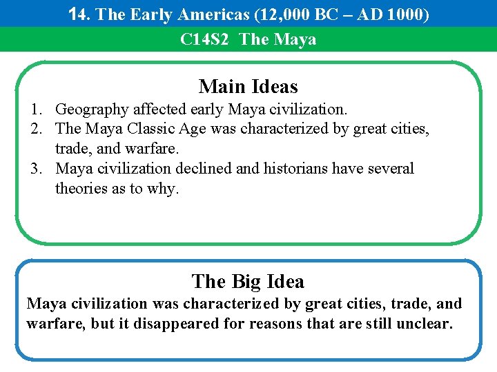 14. The Early Americas (12, 000 BC – AD 1000) C 14 S 2