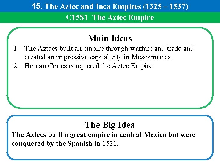15. The Aztec and Inca Empires (1325 – 1537) C 15 S 1 The