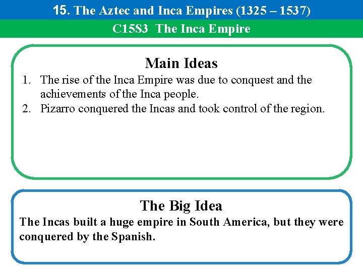 15. The Aztec and Inca Empires (1325 – 1537) C 15 S 3 The