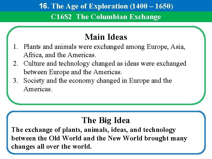 16. The Age of Exploration (1400 – 1650) C 16 S 2 The Columbian