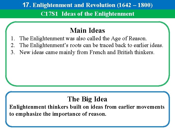 17. Enlightenment and Revolution (1642 – 1800) C 17 S 1 Ideas of the