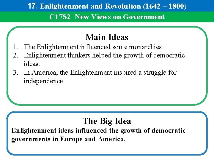 17. Enlightenment and Revolution (1642 – 1800) C 17 S 2 New Views on