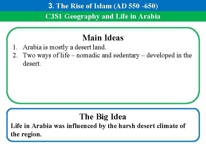 3. The Rise of Islam (AD 550 -650) C 3 S 1 Geography and