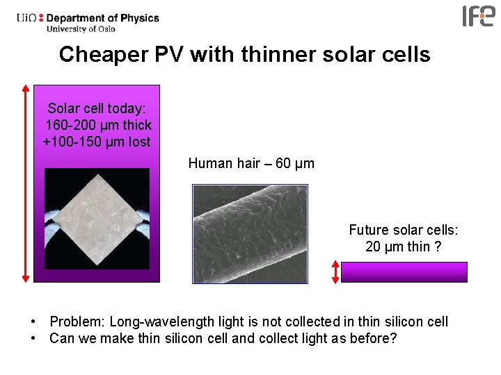 Cheaper PV with thinner solar cells Solar cell today: 160 -200 µm thick +100