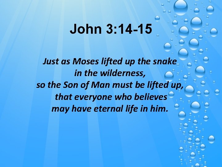 John 3: 14 -15 Just as Moses lifted up the snake in the wilderness,