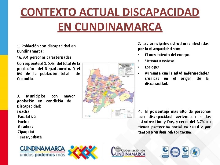 CONTEXTO ACTUAL DISCAPACIDAD EN CUNDINAMARCA 1. Población con discapacidad en Cundinamarca: 46. 704 personas