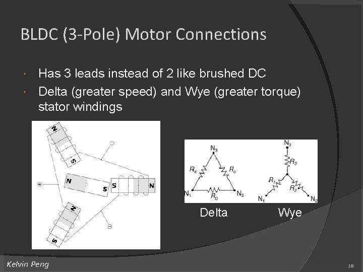 BLDC (3 -Pole) Motor Connections Has 3 leads instead of 2 like brushed DC BLDC (3 -Pole) Motor Connections Has 3 leads instead of 2 like brushed DC
