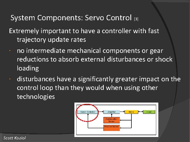 System Components: Servo Control [3] Extremely important to have a controller with fast trajectory