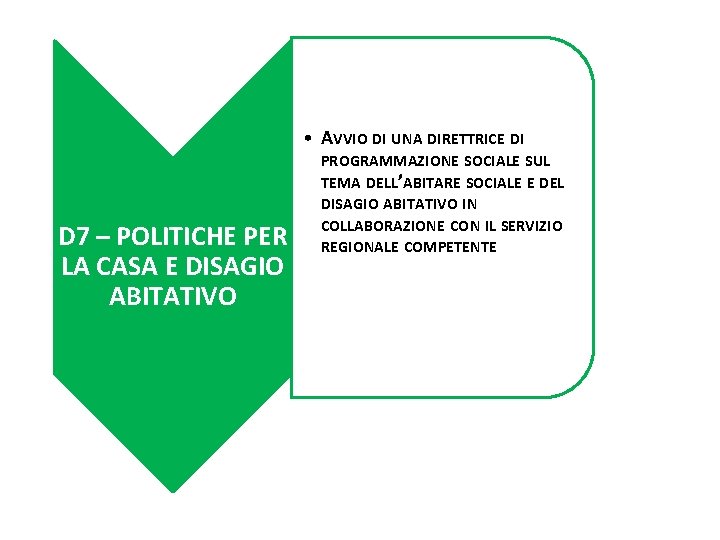 • AVVIO DI UNA DIRETTRICE DI D 7 – POLITICHE PER LA CASA • AVVIO DI UNA DIRETTRICE DI D 7 – POLITICHE PER LA CASA