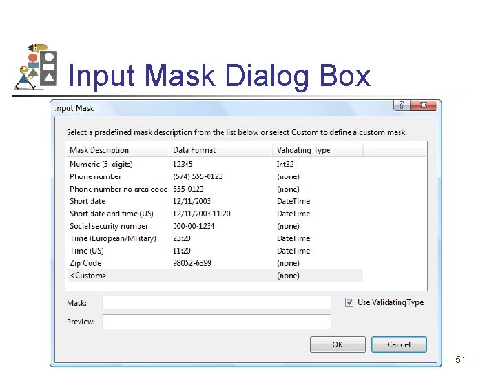 Input Mask Dialog Box 51 