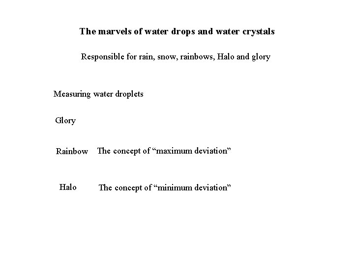 The marvels of water drops and water crystals Responsible for rain, snow, rainbows, Halo