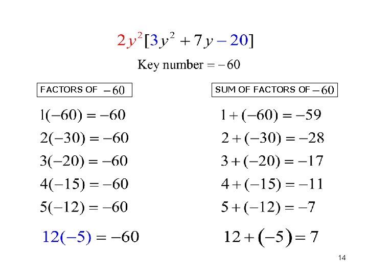 FACTORS OF SUM OF FACTORS OF 14 