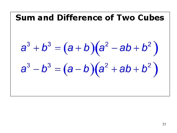 Sum and Difference of Two Cubes 31 