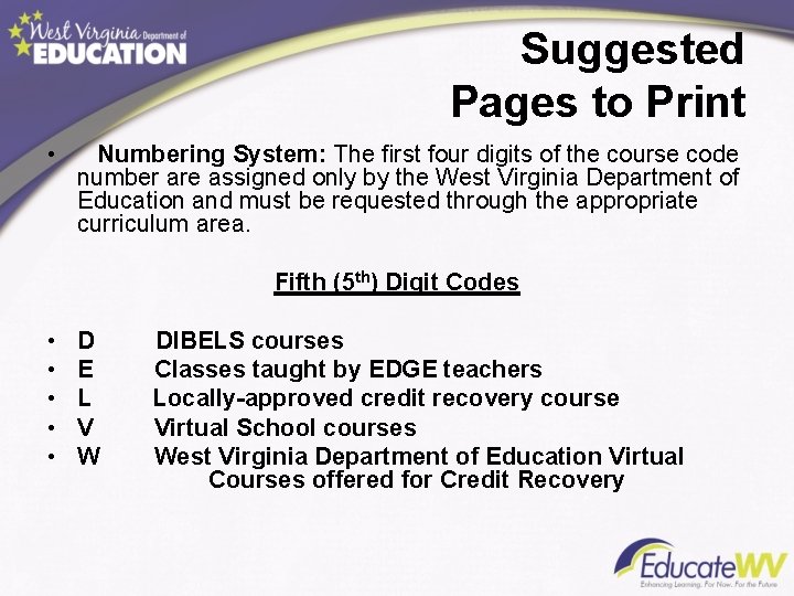 Suggested Pages to Print • Numbering System: The first four digits of the course Suggested Pages to Print • Numbering System: The first four digits of the course