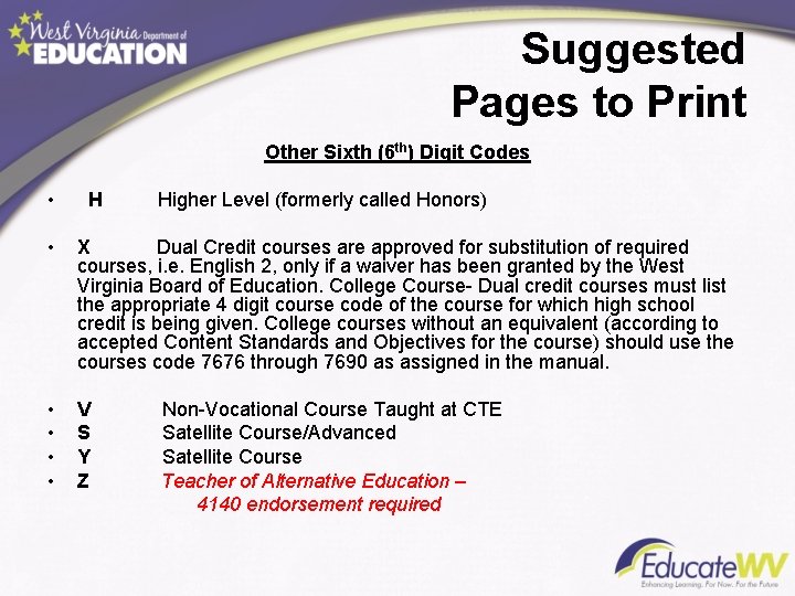 Suggested Pages to Print Other Sixth (6 th) Digit Codes • H Higher Level Suggested Pages to Print Other Sixth (6 th) Digit Codes • H Higher Level