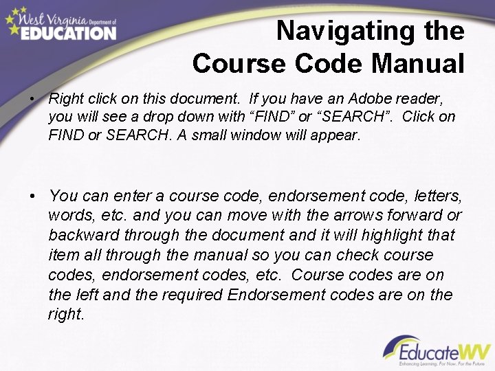 Navigating the Course Code Manual • Right click on this document. If you have Navigating the Course Code Manual • Right click on this document. If you have